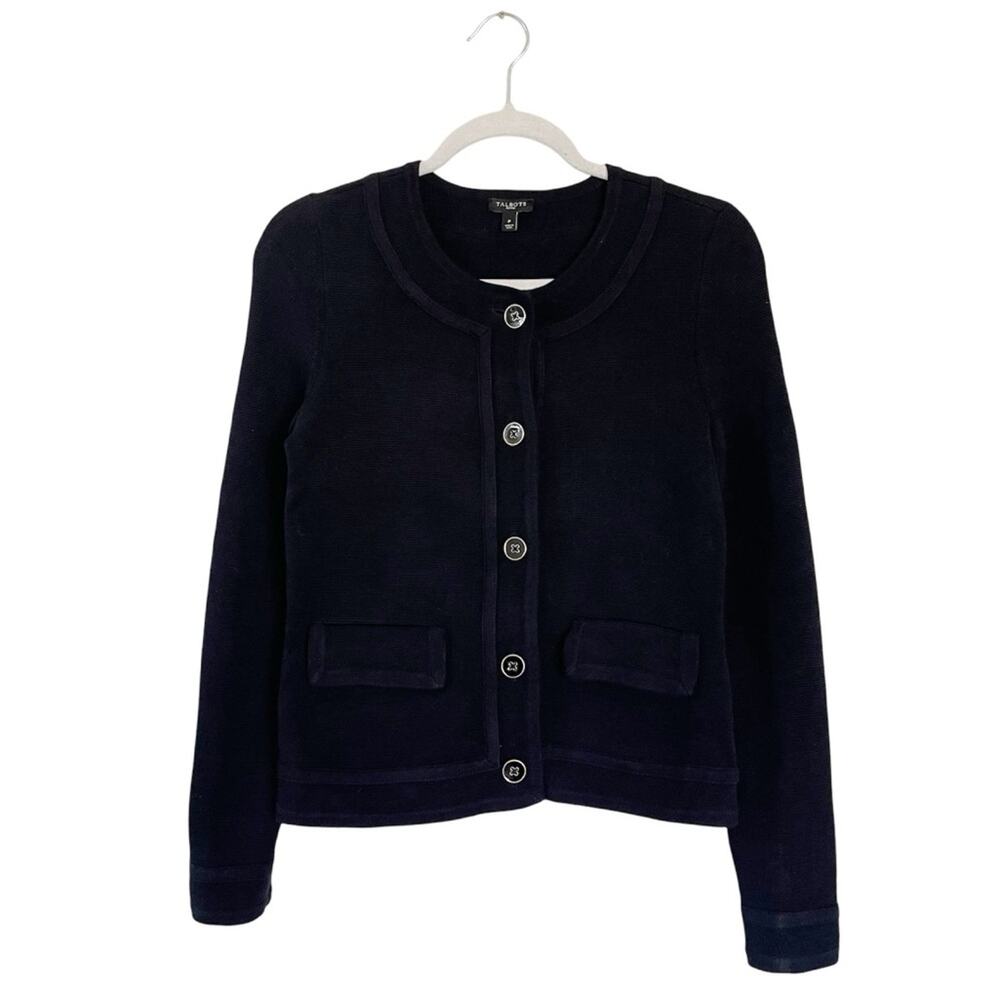 Talbot Petites Black Cardigan w Gold Buttons Size Small P EUC